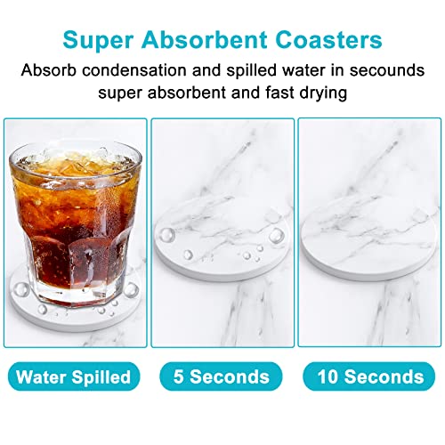 Coasters for Drinks, Set of 6 Cute Absorbent Ceramic Drink Coasters - color: Classic White Gray Marble