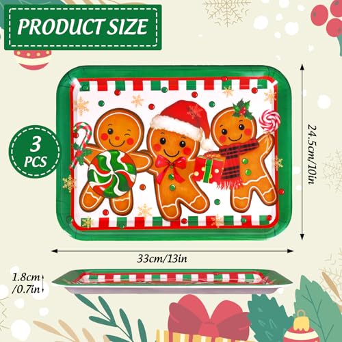 JarThenaAMCS 3Pcs Christmas Serving Trays Reusable Serving Dishes Red Green Gingerbread Man Platter for Xmas Party Sharing Snacks Fruits Dessert, 13 x 10 Inch - style: Gingerbread Man