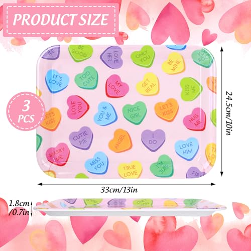 JarThenaAMCS 3Pcs 13 x 10 Inch Valentine's Day Serving Trays Candy Conversation Heart Platter Sweet Love Serving Dishes for Party Sharing Snacks Fruit Dessert Candy - style: Valentine's Day Conversation Heart
