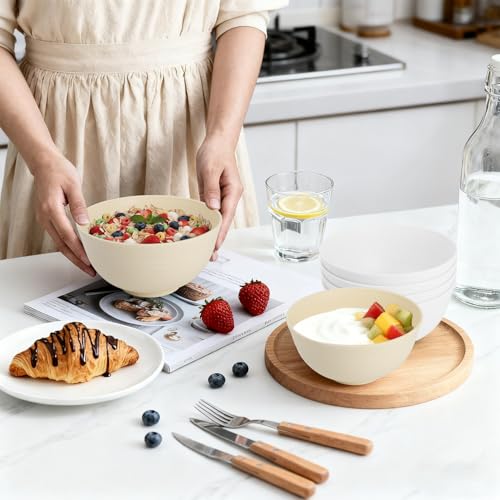 Wheat Straw Bowls Set of 6, 26 OZ Unbreakable Cereal Bowls, Reusable Plastic Bowls for Camping, Dorm, RV, Picnic, Lightweight Salad Soup Bowls, Microwave & Dishwasher Safe, Beige - color: Beige, size: 26 OZ