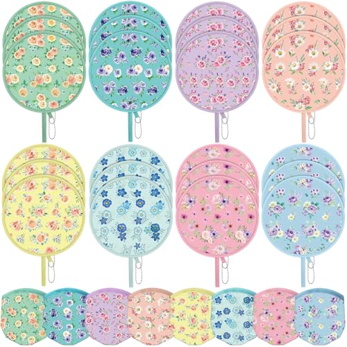 AceOrbit 24 Pcs Floral Round Foldable Hand Fans 8 Styles Japanese Foldable Fan Pop up Round Handheld Cooling Fan with Pouch for Women Purse Travel Outdoor Games Wedding Party Favor Decoration - style: Rose