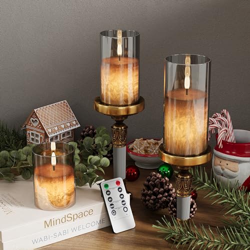 Battery Operated Flameless Candles with Remote & Timer, Grey Glass 3Pack - color: Gray