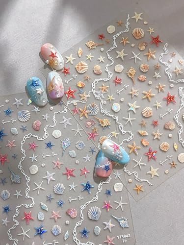 5D Embossed Under The Sea Stickers for Nail Art Jelly Fish Self-Adhesive Nail Art Decals for Women Nail Supplies Art Design Stickers (YT5942Te) - style: YT5942Te