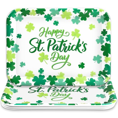 JarThenaAMCS 3Pcs Happy St. Patrick' s Day Serving Trays Shamrock Reusable Serving Dishes Lucky Clover Platter for Irish Holiday Party Sharing Snacks Fruits Dessert, 13 x 10 Inch - style: Happy St. Patrick' s Day