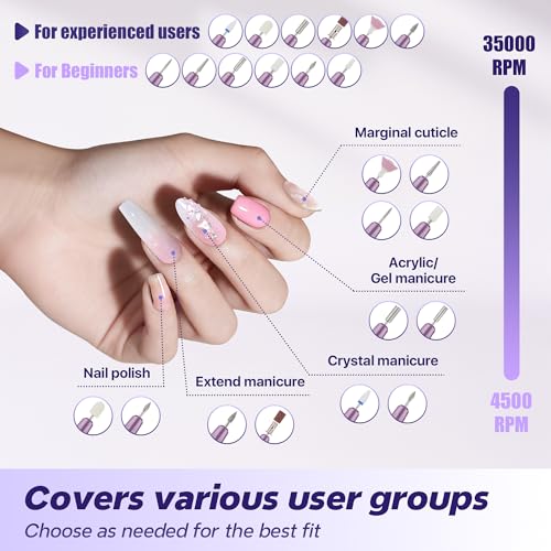 Professional Electric Nail Drill Kit for Acrylic Gel Nails, Purple