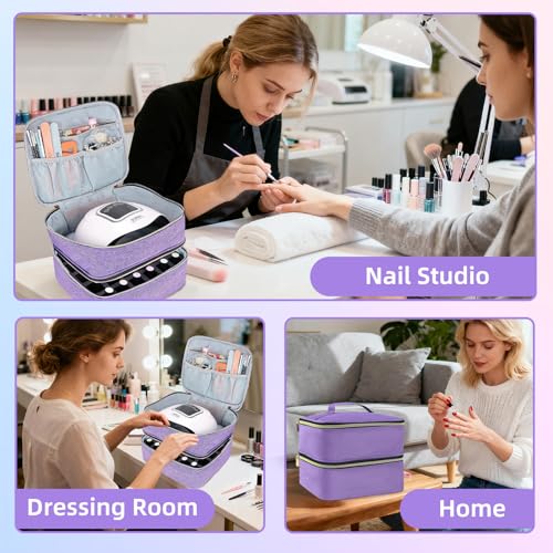 ALSLEA Nail Polish Organizer Holds 30 Bottles (15ml - 0.5 fl.oz) Double-layer Gel Nail Polish Kit Case, Nail Holder for Nail Lamp, Portable Nail Organizer and Storage for Nail Supplies (Purple) - color: Purple, size: 30 slots