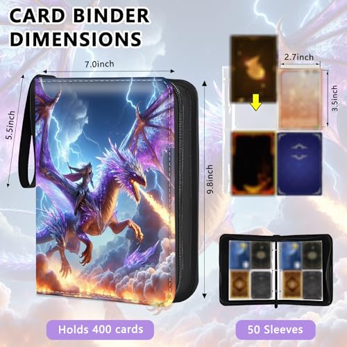 4 Pocket Trading Card Binder, Holds 400 Cards, Zipper Binder - color: Charizard Knight