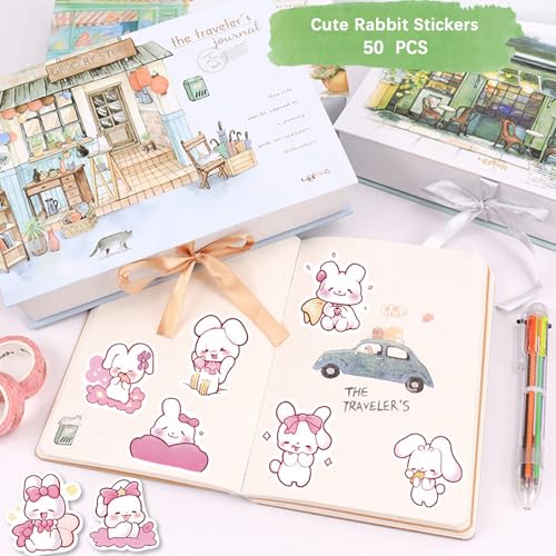 58PCS Cute Rabbit School Supplies Set Kawaii Stationery Kit Back to School, Including Notebook,Gel Pens,Pencil Case,Stickers,Festival Holiday Birthday Party Favors Easter Basket Stuffers