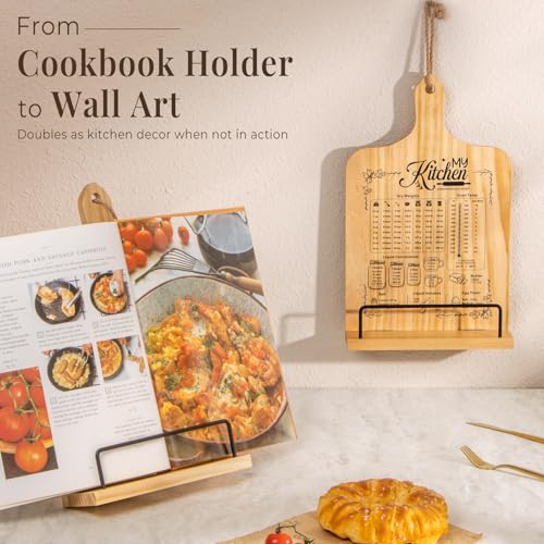 PUERSI Cook Book Stand for Kitchen Counter, Wooden Recipe Book Holder - color: Brown