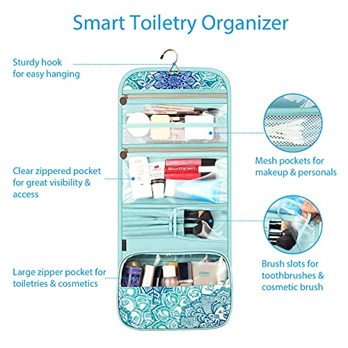 FINTIE Portable Toiletry Cosmetic Travel Bag Hanging Makeup Organizer - color: Emerald Illusions