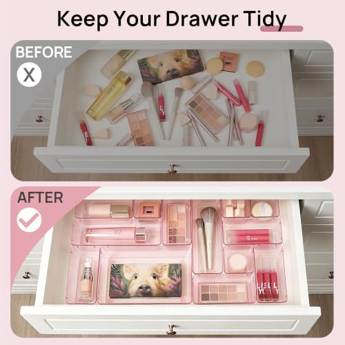 Vtopmart 25 Pack Plastic Drawer Organizers with Anti-slip Rubber Pads - color: Transparent Rose Gold