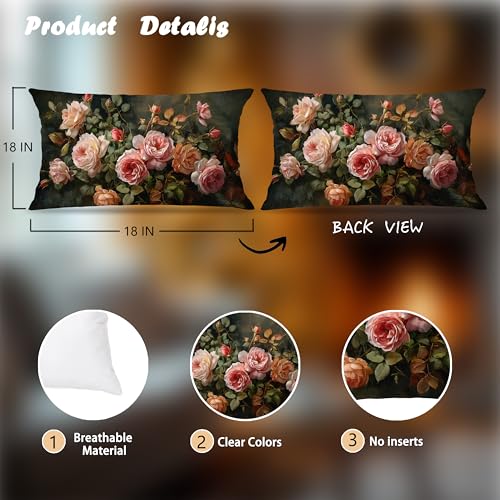 Vintage Floral Rectangle Pillow Throw Cover 20x12 Decor, Shabby Chic Rustic Cottagecore Decorative Throw Pillow Covers Double-Sided Set of 2 - color: A-rose-5, size: 20" x 12" (Pack of 1)