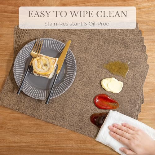 Romanstile Faux Leather Vinyl Placemats Set of 6, Brown - color: Brown