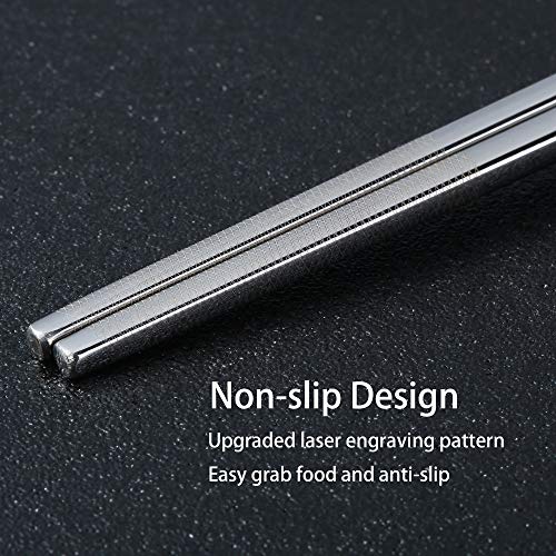 Stainless Steel Chopsticks Titanium Plated Metal Chopsticks Reusable Dishwasher safe Premium Japanese Korean Chopstick Laser Engraved Anti-slip Chop Sticks for Eating 2 Pairs Gift Set Black Silver - color: A Black Silver
