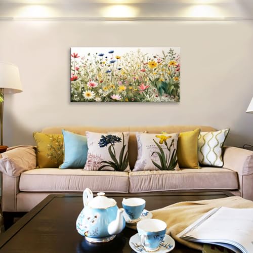 KZKU Watercolor Floral Botanical Prints Wildflower Pictures Wall Decor Colorful Plant Paintings Canvas Prints 24" x 48" Wall Art for Living Room Bedroom Office Home Decor Ready to hang - color: Multicolor wildflowers, size: 48"L x 24"W