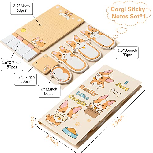 Xqumoi I Just Really Like Corgis Sticky Notes Set, 550 Sheets, Cute Cartoon Corgis Butt Self-Stick Notes Pads Animal Divider Tabs Bundle Writing Memo Pads Back to School Office Supplies Small Gift - color: 1pack-corgi