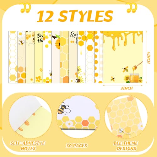 Dispowreath 24 Pcs Bee Sticky Notes with Pens Bee Themed Gifts - style: Bee