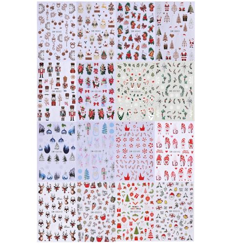 Christmas Nail Art Stickers Decals 16PCS 3D Self-Adhesive New Year Sticker for Nail Art Santa Claus Tree Elk Snowman Gonks Red Designs DIY Xmas Winter Decor Nail Art Supplies for Women - style: Christmas