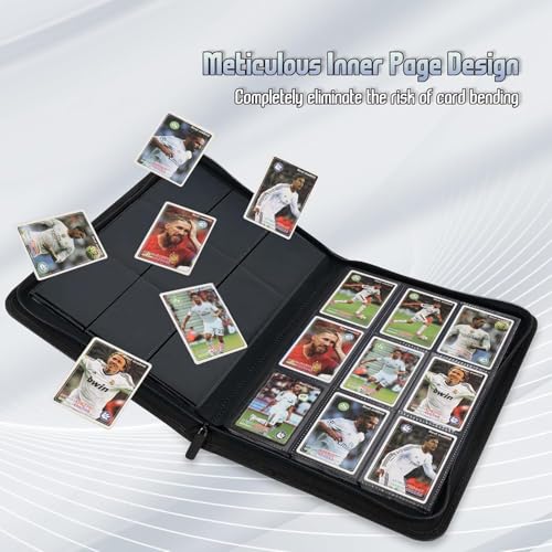 9 Pocket Card Binder - 540 Capacity with Zip Closure Premium, Double-Sided,Sturdy & Sleek PU Leather Protector for MTG, TCG, Sport & Collectible Cards (Grey) - color: Grey