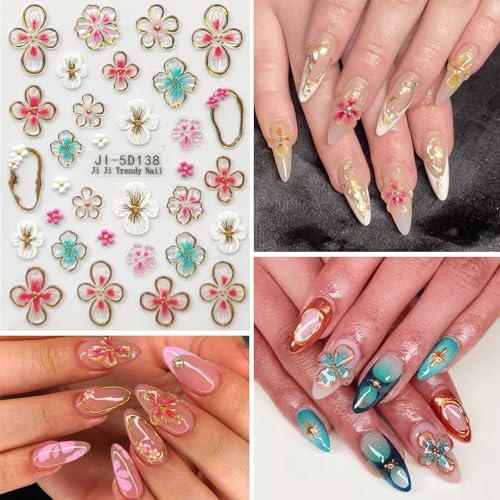 Flower Nail Stickers for Nail Art Golden Line Nail Decals for Women - color: Colorful-19