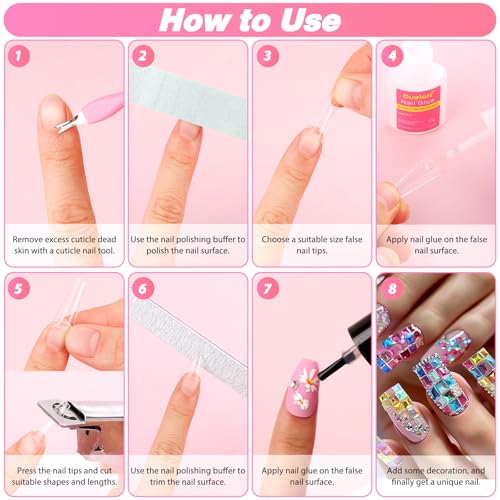 600PCS Clear Coffin Nail Tips Set, French Half Cover Fake Nail Tips Kit - color: French Half Cover Nail Tips Set