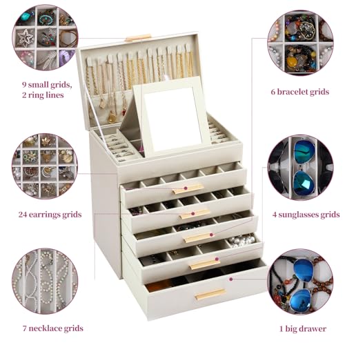 BOOVO Jewelry Boxes for Women, White and Black 6 Layer Large Jewelry Box for Necklace, Bracelet, Earrings, Rings Storage, Jewelry holder Organizer for Girls Gift (Champagne, 6 layer) - color: Champagne, size: 6 layer