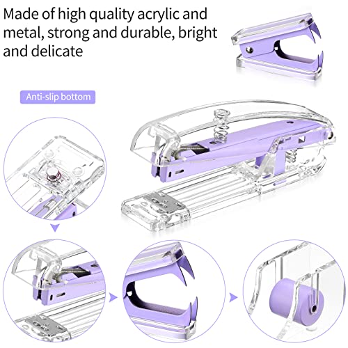 Office Supplies Set Desk Accessory Kit, Acrylic Stapler Set Staple Remover, Tape Dispenser, Binder Clips, Paper Clips, Ballpoint Pen and Scissor with 1000 Pieces 26/6 Staples (Purple) - color: Purple