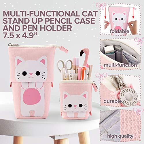 Pencil Case Set for Girls - Back to School Supplies, Pop Up Pencil Pouch with 8 Cat Pens, 10 Color Multicolor Pen, Sticky Notes, Stickers & Erasers, Kawaii Stationery Gift Set for Students (Pink Cat) - style: Cat Stationary