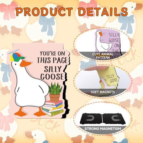 8 Pcs Goose Magnetic Bookmark Funny Meme Silly Book Mark Page Clip