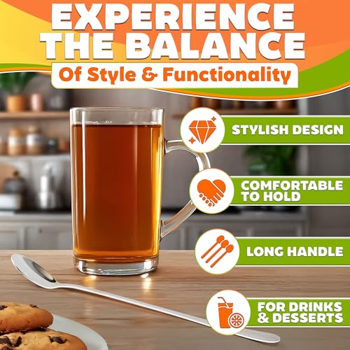 Iced Tea Spoons Long Handle, Set of 8, 9 In, Stainless Steel, Classic Style - color: 8 Pcs Silver Long Handle Spoons Set