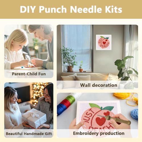 DOODLREAM Just Peachy Peach Punch Needle Kit for Beginner 9.4" x 9.4" - color: Just Peachy