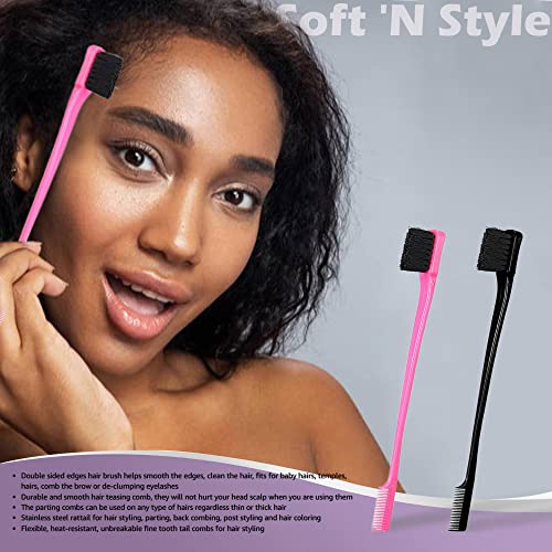 Foxi Fresh Double Sided Edge Control Hair Brush Comb Combo Pack 2 Pieces Pink and Black - color: Combo (Pink and Black)