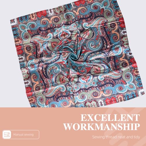 35 Inches Silk Head Scarf-Satin Hair Scarves Silk Bandana Scarf Headscarf for Women's Fashion Scarves - color: Cashews With Buddha-blue