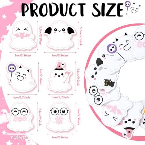 Yinder 24 Pads Kawaii Ghost Sticky Notes Fun Cartoon Memo for School - color: Multicolor, size: Ghost