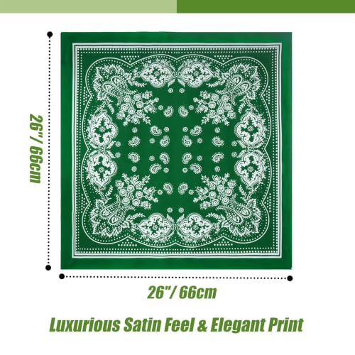 Seawhisper Premium Printed Satin Silk-Like Neck Scarf for Women Square 26" - color: Green