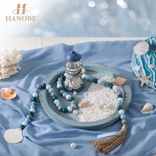 Hanobe Coastal Decorative Tray, Farmhouse Plate for Beach Table Decor - color: Blue