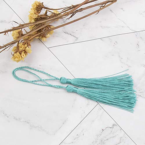 VAPKER 100 Pieces Turquoise Color 13cm/5-Inch Silky Handmade Soft Tassels Floss Bookmark Tassels with 2-Inch Cord Loop for Jewelry Making, DIY Projects, Bookmarks - color: N:turquoise