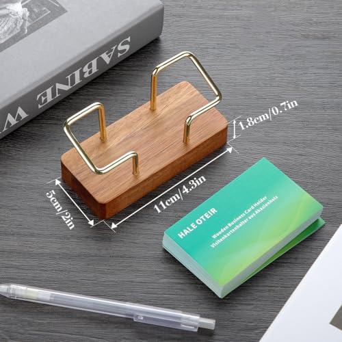 Wooden Business Card Holder, Business Card Holder for Desk with Golden Accents, Display Stand Postcard Holder for Office Home Desktop, Office Desk Accessories for Men and Women
