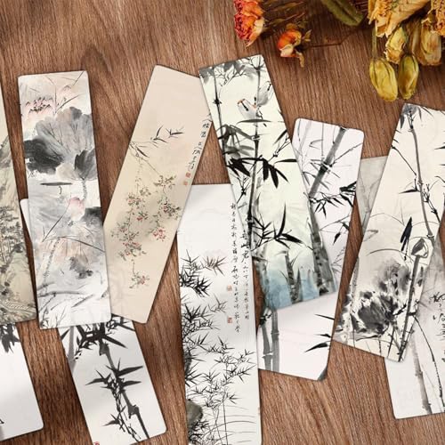 24PCS Unique Chinese Ink Painting Bookmarks, Traditional Oriental Art