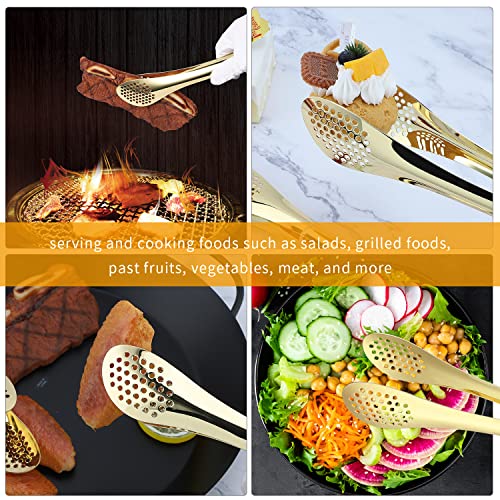MSY BIGSUNNY 2 Pack Buffet Tongs, Gold-plated Stainless Steel Food Tongs Serving Tong - color: gold - 9" Serving Tongs