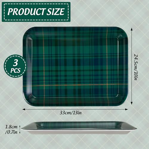 JarThenaAMCS 3Pcs Green Blue Tartan Plaid Serving Trays Vintage Plaid Reusable Serving Dishes Melamine Platter for Christmas Birthday Baby Shower Party Sharing Food Supplies - style: Green Blue Plaid