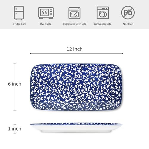 Selamica Ceramic Serving Platters, 12 Inch Serving Trays for Party Entertaining, Large Rectangular Serving Plates for Food, Set of 6, Vintage Blue - color: Vintage Blue, size: 12 Inch, Set of 6