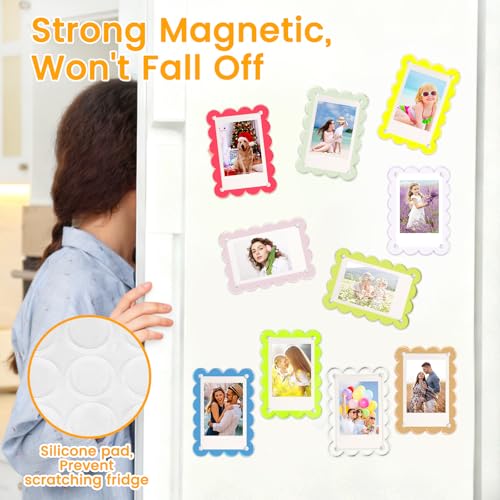 10 Pack Acrylic Fridge Magnetic Frame for Polaroid, 2.36x3.54 In Mini Picture Frames Colorful for Fujifilm Instax Mini, 2 Sided Photo Refrigerator Magnet Picture Display Clear Frame Petal - color: Colorful, size: 10 Pack