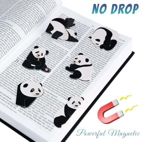Magnetic Panda Bookmark for Women, 6 Pieces Assorted Cute Book Markers Clip Set, Reading Accessories Birthday Gifts, Book Mark for Book Lovers