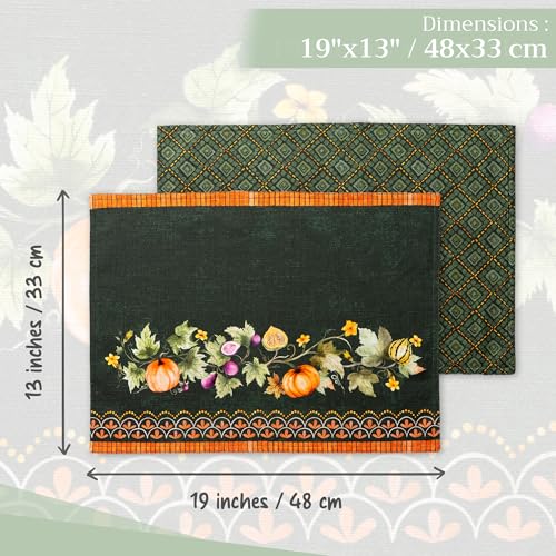 Maison d' Hermine Placemats Set of 4 Reusable 100% Cotton (13"x19") - color: 047 - Pumpkin Garden - Dark Green, size: 13" X 19" (Pack of 4)