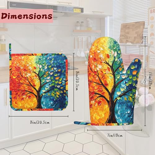 Tree of Life Silicone Oven Mitts and Pot Holders,Heat-Resistant 4 Piece Kitchen Set Non-Slip Oven Gloves and Hot Pads for Cooking, Baking, Grilling,BBQ - color: Tree of Life