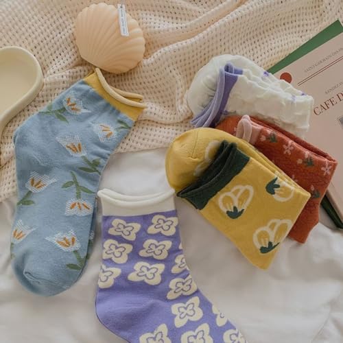 OTAODKA Cute Cotton Socks for Women Novelty Ankle Athletics Sock - color: 6 Pack Flowers