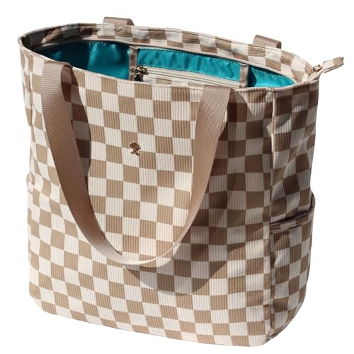 ESVAN Original Floral Water Resistant Large Tote Bag Shoulder Bag for Gym Beach Travel Daily Bags Upgraded - color: Corduroy Grid