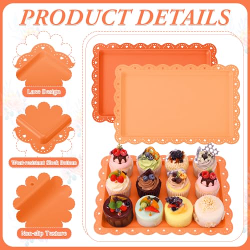 6 Pcs Orange Serving Trays Plastic Food Platters - color: Orange