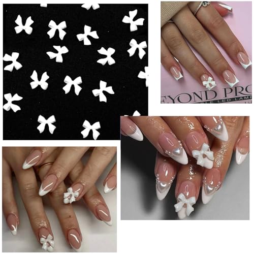 White Bow Nail Charms with Pearls Rhinestones for Women - color: Colorful-11
